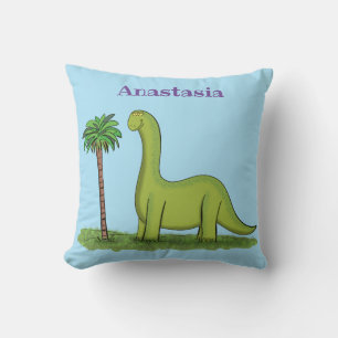 Coussin Caricature de dinosaure de brontosaurus vert migno