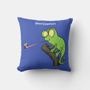 Coussin Caricature de lézard de caméléon vert joyeux