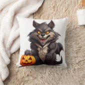 Coussin Caricature de loup effrayant avec un citrouille d' (Couverture)