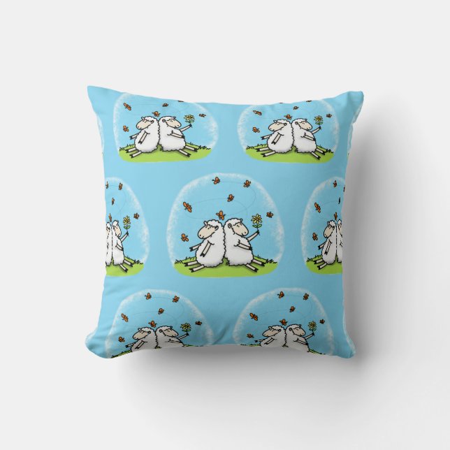 Coussin Caricature de moutons mignons amis et papillons (Recto)