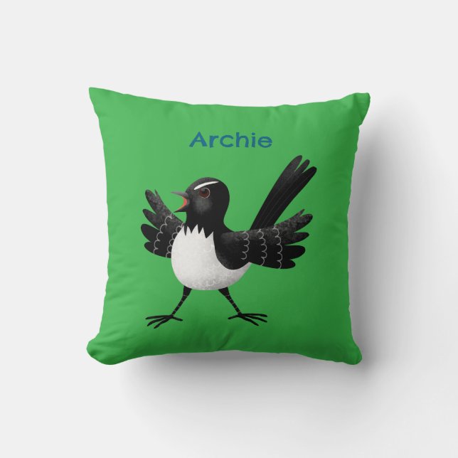 Coussin Caricature de Willie Wagtail australienne personna (Recto)