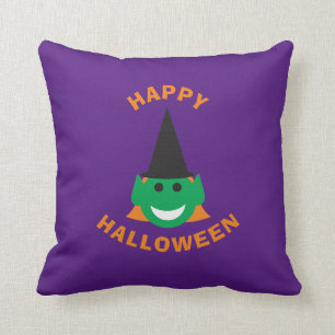 Coussin Caricature d'Halloween pour sorcière joyeuse et am