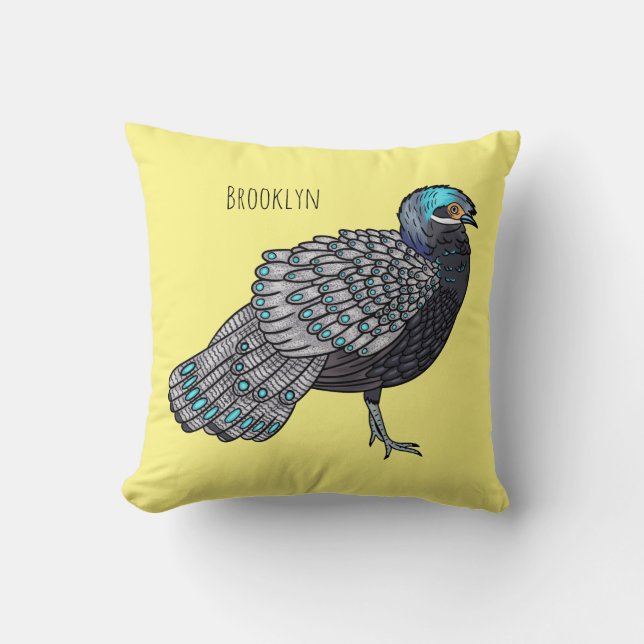 Coussin Caricature d'oiseau de faisan paon de Bornéo (Recto)