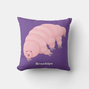 Coussin Caricature d'ours d'eau tardigrade rose mignon