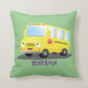 Coussin Caricature du bus scolaire jaune joyeux