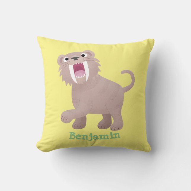 Coussin Caricature du tigre mignon Saber Toothed Smilodon (Recto)