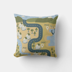 Coussin Caricature élégante paysage carte de voyage
