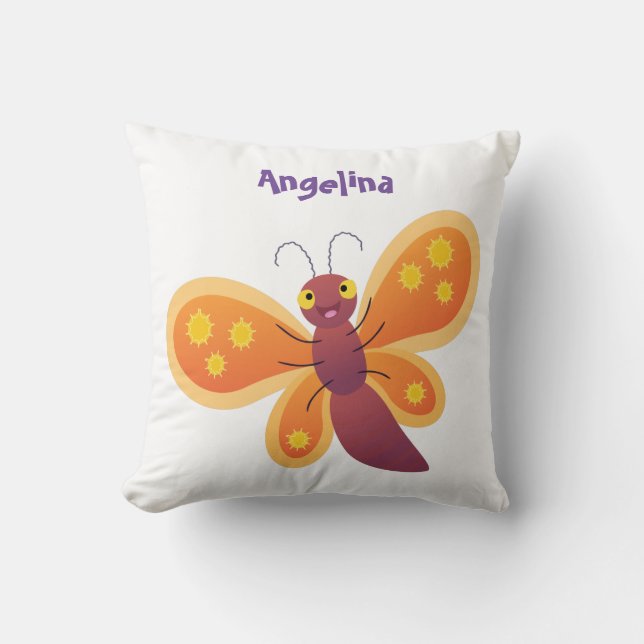 Coussin Caricature joli papillon orange (Recto)
