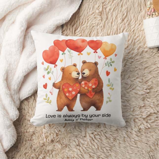 Coussin Caricature mignonne Bears Love Hearts Valentine (Couverture)