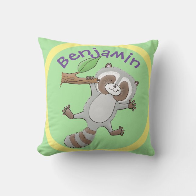 Coussin Caricature pour bébé au raton laveur joyeux (Recto)