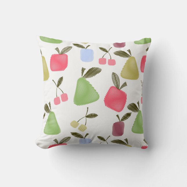 Coussin Caricature sans joint rayé fruits pomme poires che (Recto)