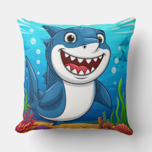 Coussin Caricature souriante Requin nager sous l'eau
