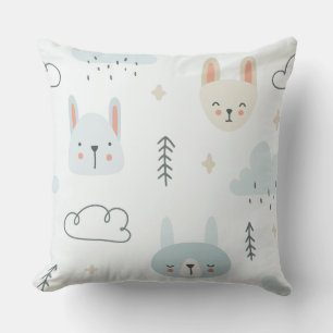 Coussin Caricatures adorables pastel motif bleu blanc enfa