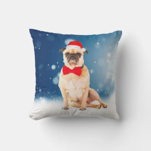 Coussin Carlin avec Noël Santa Hat