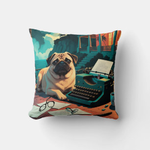 Coussin Carlin chien gentleman vintage