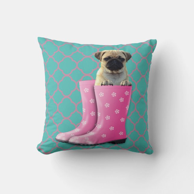 Coussin Carlin Décor Turquoise Rose (Recto)