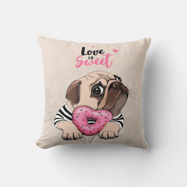 Coussin Carlin Dog Love Is Sweet Gift, Carlin Lover Idée c (Recto)