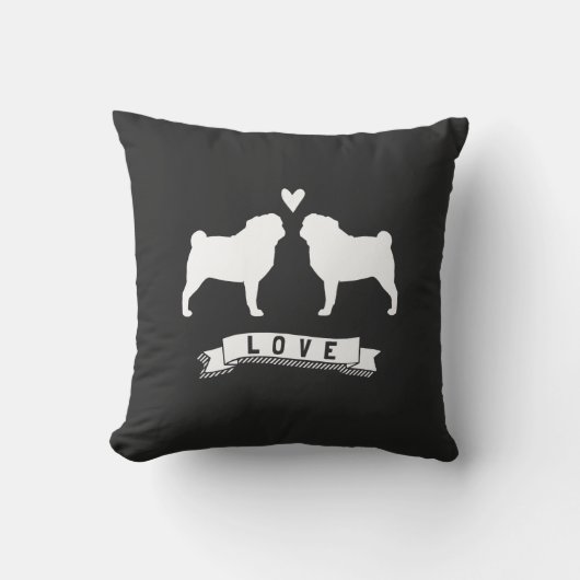 Coussin Carlins Amour - Silhouettes de chien avec coeur (Recto)