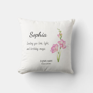 Coussin Carnation de janvier Anniversaire personnalisé