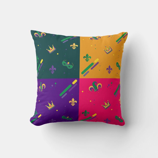 Coussin Carnaval de Mardi Gras Arlequin Fleur de Lis Diamo (Recto)