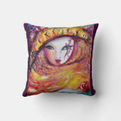 COUSSIN CARNAVAL EN JAUNE D'OR AVEC ROSE ROUGE (Verso)