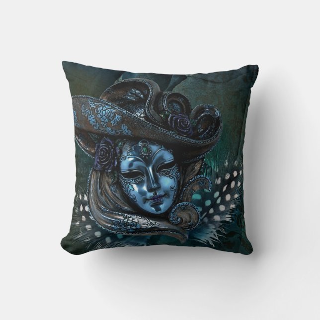 Coussin Carnaval Masque-bleu Damas Jeu d'oreiller (Recto)