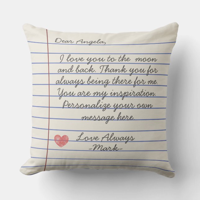 Coussin Carnet manuscrit lettre d'amour ou message personn (Recto)