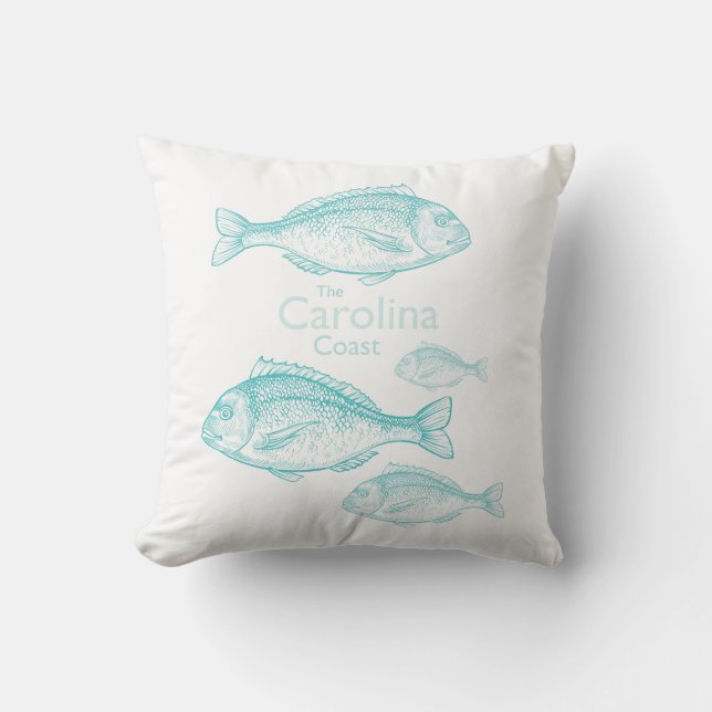 Coussin Caroline Côtière Vintage Turquoise Poisson d'Eau d (Recto)
