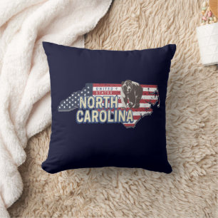 Coussin Caroline du Nord États-Unis Carte USA Vintage