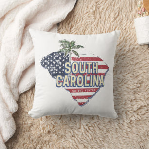 Coussin Caroline du Sud États-Unis Carte Retro Vintage USA