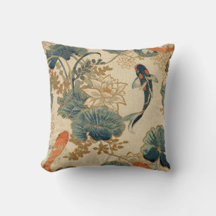 Coussin Carpeaux de Koi & Lotus vintage - Étang de jardin