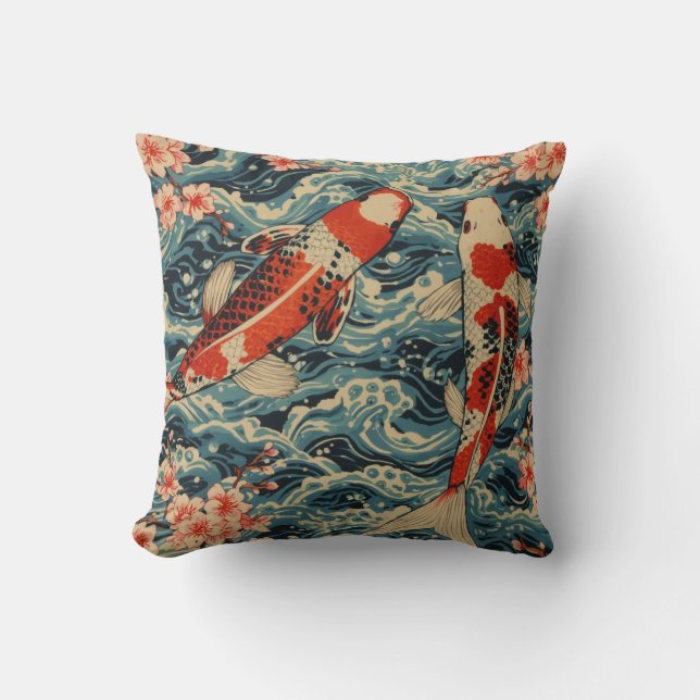 Coussin Carpeaux japonais Koi et fleurs de cerisier — Vagu (Recto)