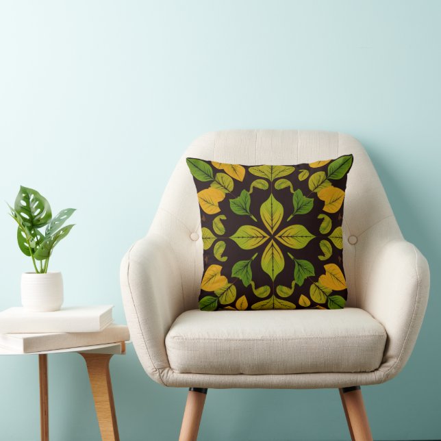 Coussin carré abstrait feuille verte (Chaise)