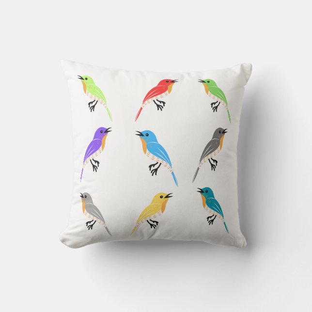 Coussin Carré aux oiseaux colorés (Recto)