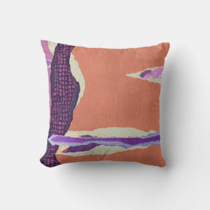 coussin carré avec design abstrait orange et rose