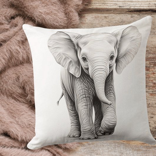 Coussin carré bébé éléphant noir et blanc