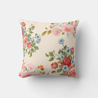 Coussin Carré beige avec motif floral élégant