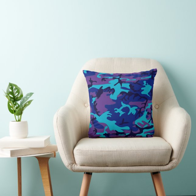 Coussin Carré de camouflage bleu foncé et violet (Chaise)