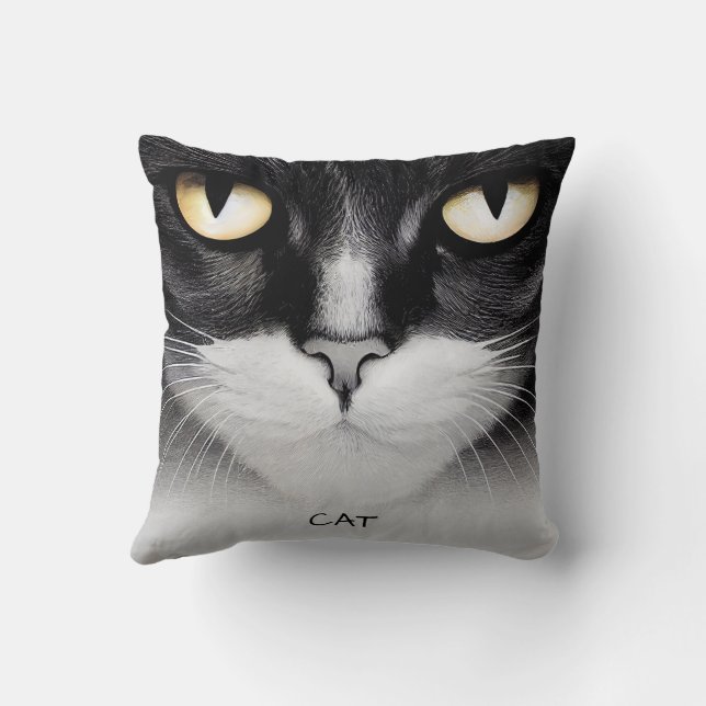 Coussin Carré de chat illustré noir et jaune (Verso)