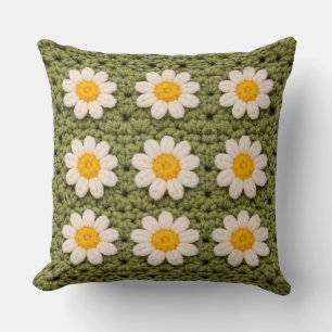 Coussin Carré de grand-mère Green Daisy Crochet Motif Flor