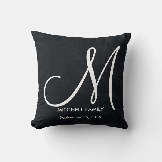 Coussin Carré de la famille de Mariage de Monogramme noir  (Recto)