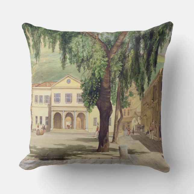 Coussin Carré de message publicitaire, la bibliothèque (Recto)