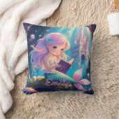 Coussin carré de sirène mignonne lisant (Couverture)