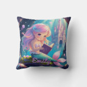 Coussin carré de sirène mignonne lisant (Verso)