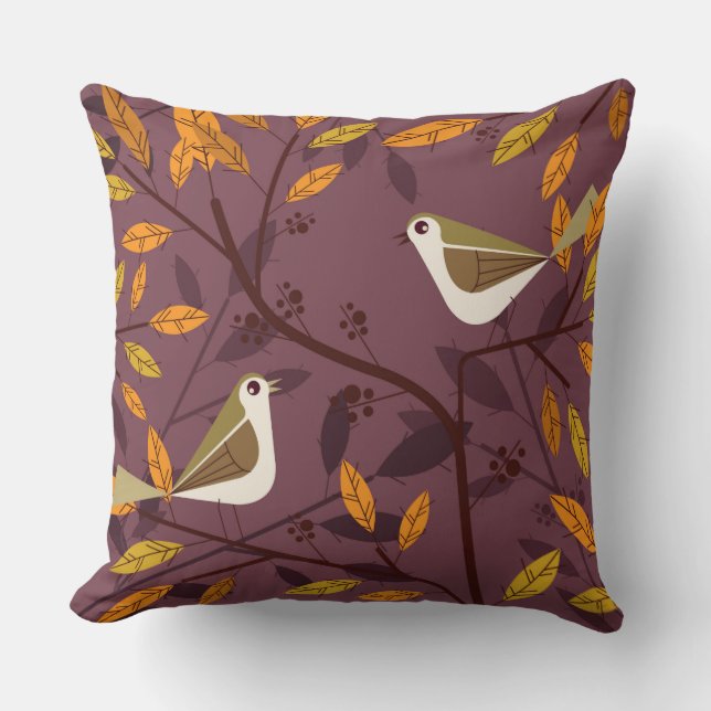 Coussin Carré d'illustrations d'oiseaux (Recto)