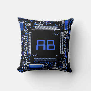 Coussin Carré d'oreiller à jetons Circuit Blue 2 monogramm