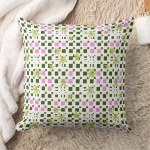 Coussin Carré floral Conundrum vert rose blanc