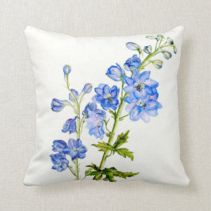Coussin carré floral de beaux-arts bleus de
