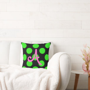Coussin Carré initial du point Polka Green Lime