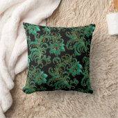 Coussin carré Jade Green Brocade Black Damask (Couverture)